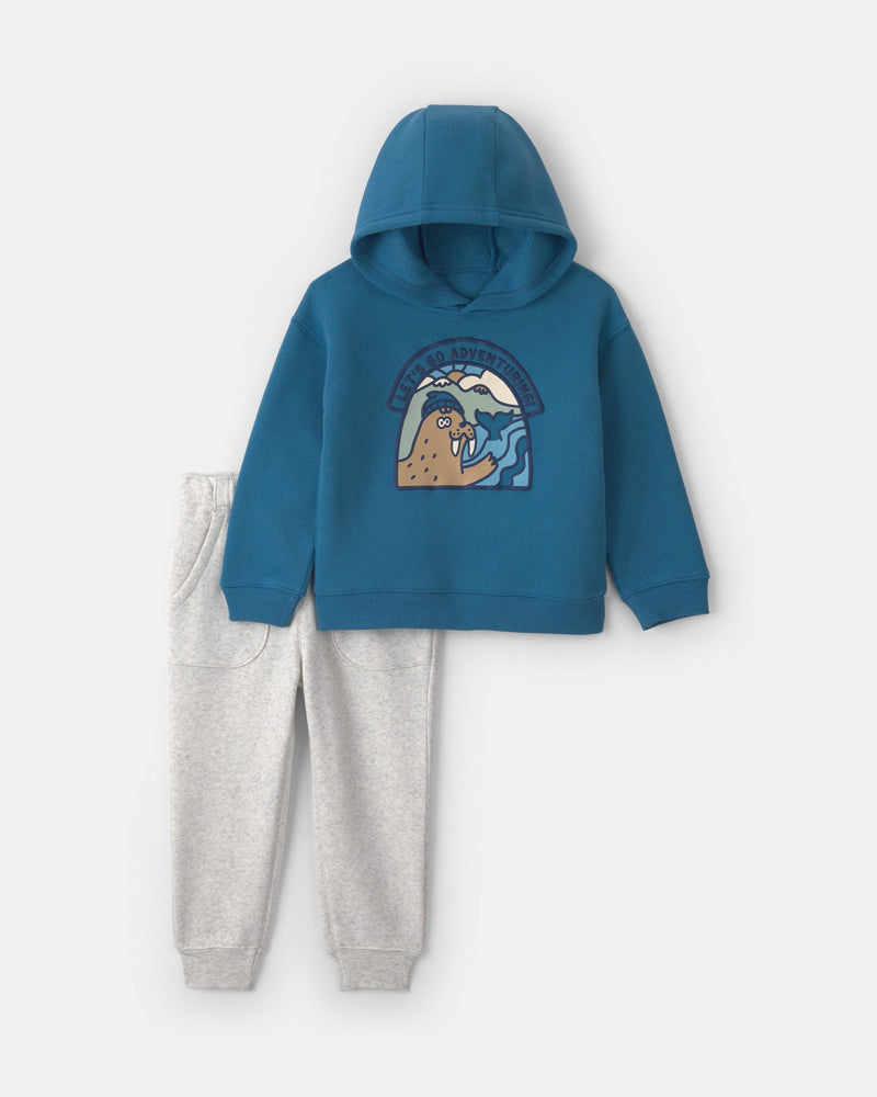 Toddler Boy 2 Piece Walrus Fleece Hoodie & Pant Set - Assorted