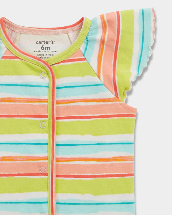 Baby Girl Organic Cotton Striped Front Open T-Shirt