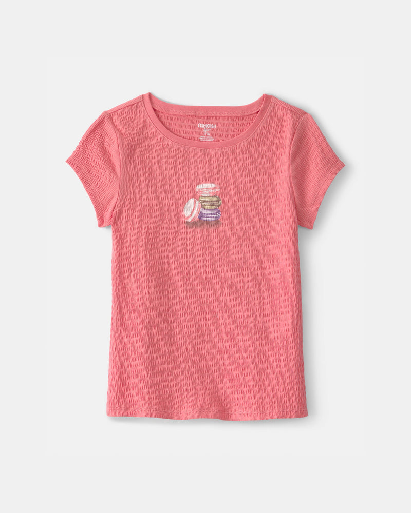 Girl Macaron Ruched Top - Coral