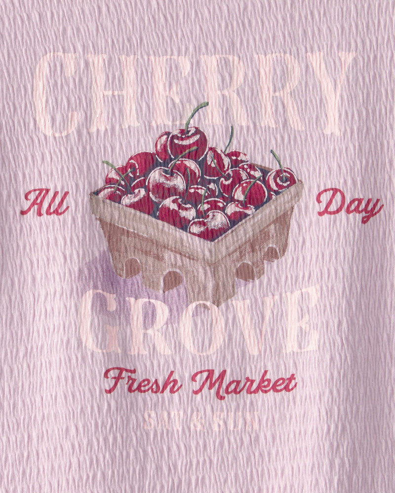 Girl Cherry Ruched Top - Purple