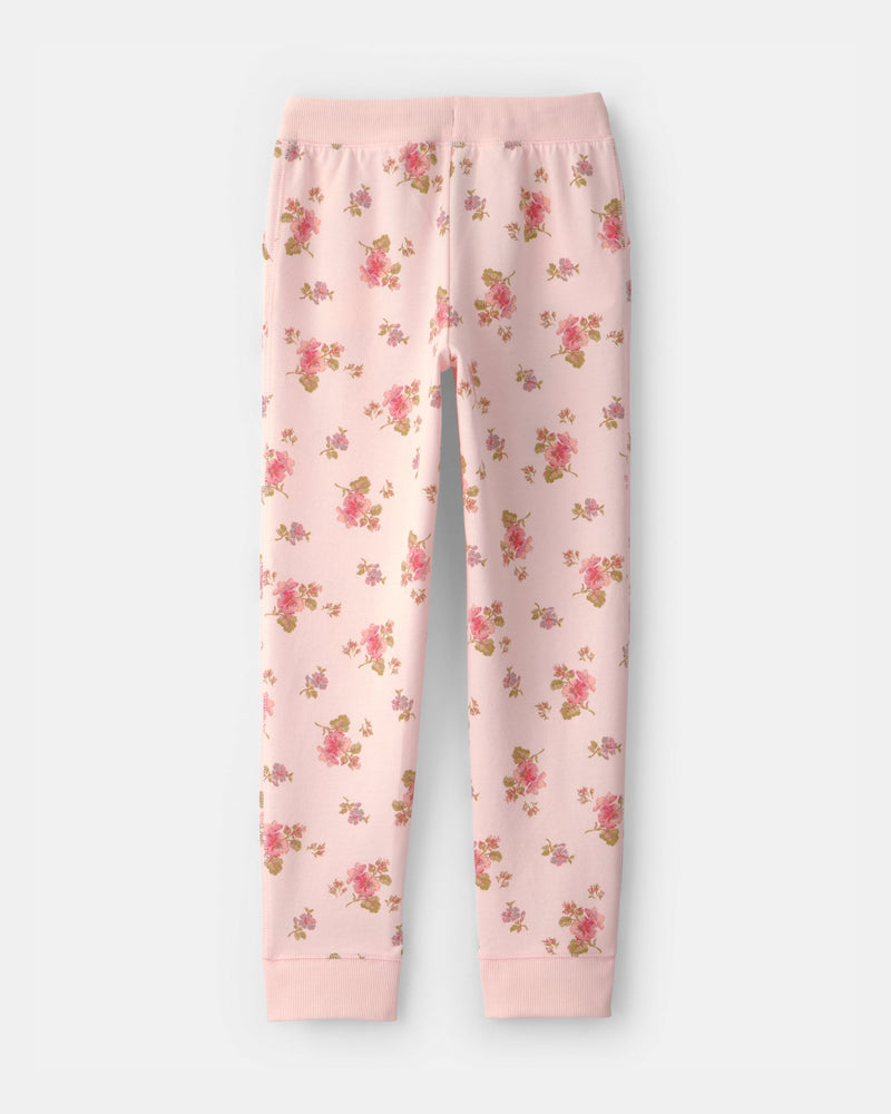 Girl Floral Drawstring Knit Joggers - Pink