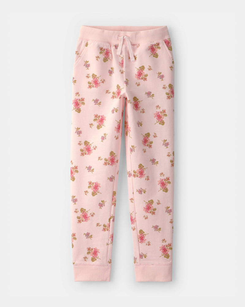 Girl Floral Drawstring Knit Joggers - Pink