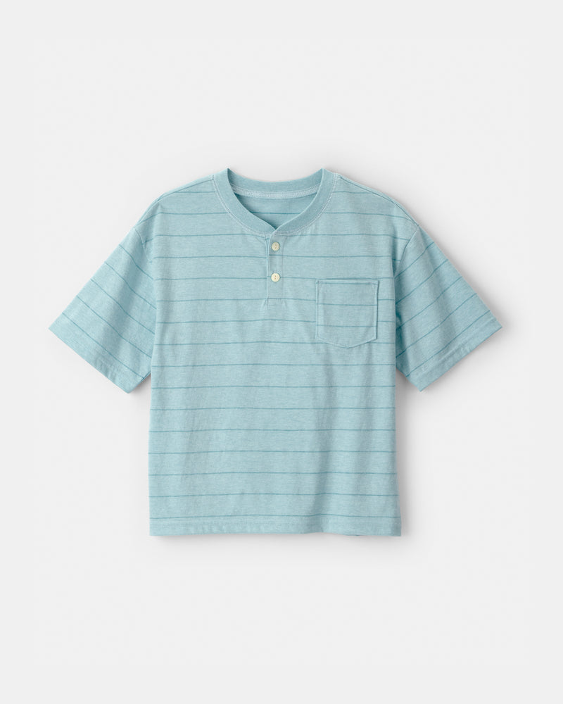Baby Boy Striped Henley T-Shirt - Blue