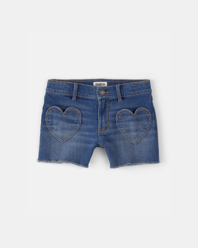 Girl Heart Pocket Denim Shorts - Dark Wash