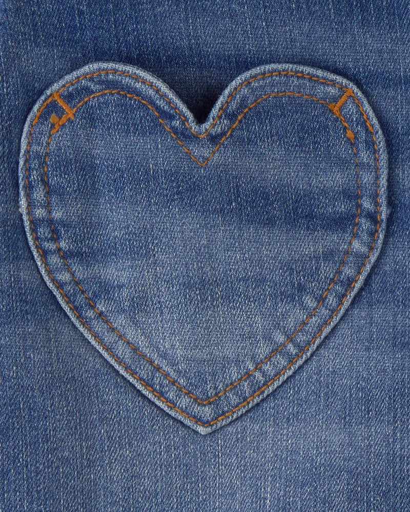 Girl Heart Pocket Denim Shorts - Dark Wash