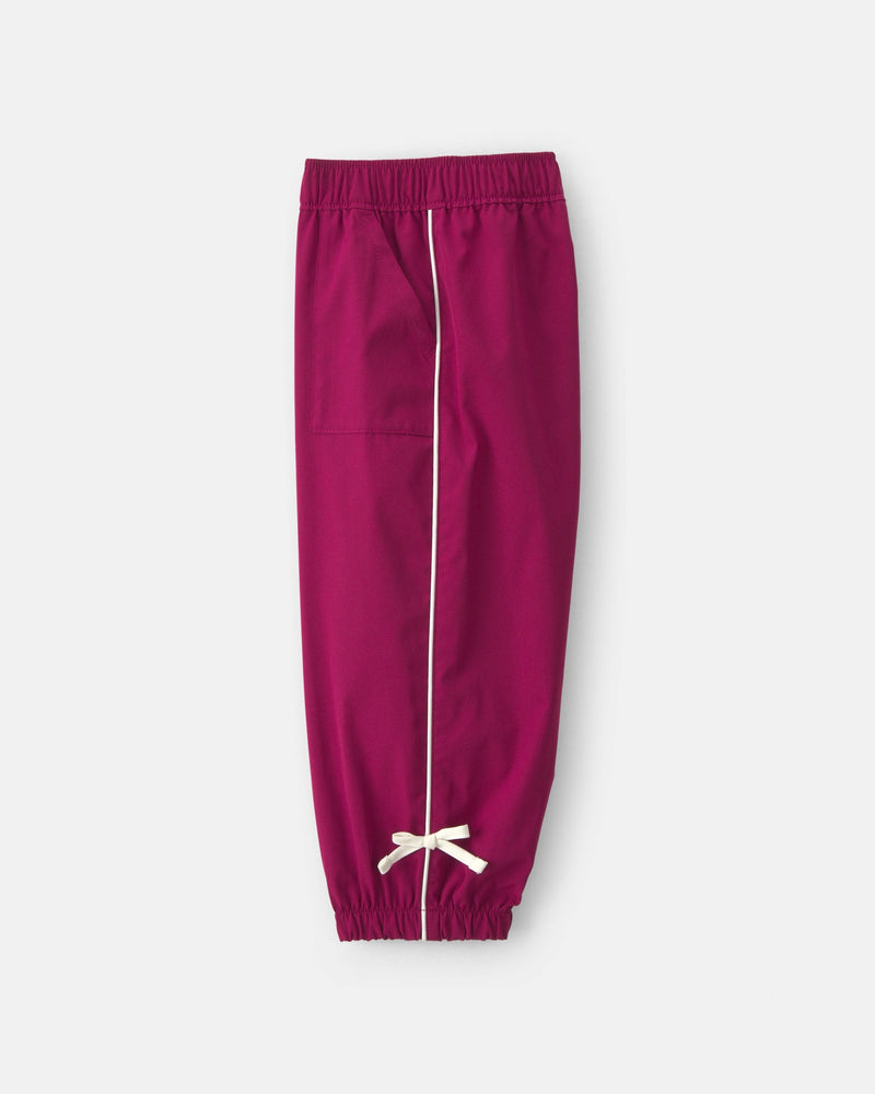 Toddler Girl Bow Cuff Poplin Joggers - Red