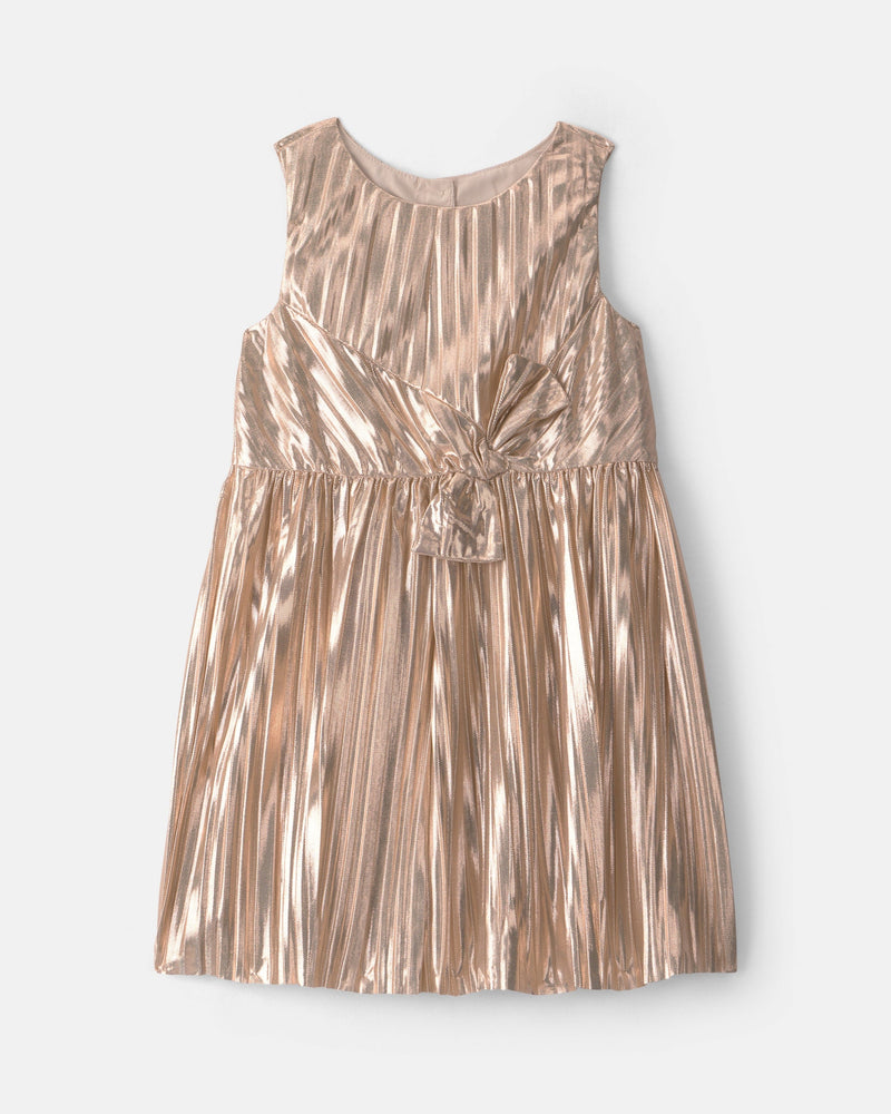 Toddler Girl Metallic Crinkle Bow Dress - Brown