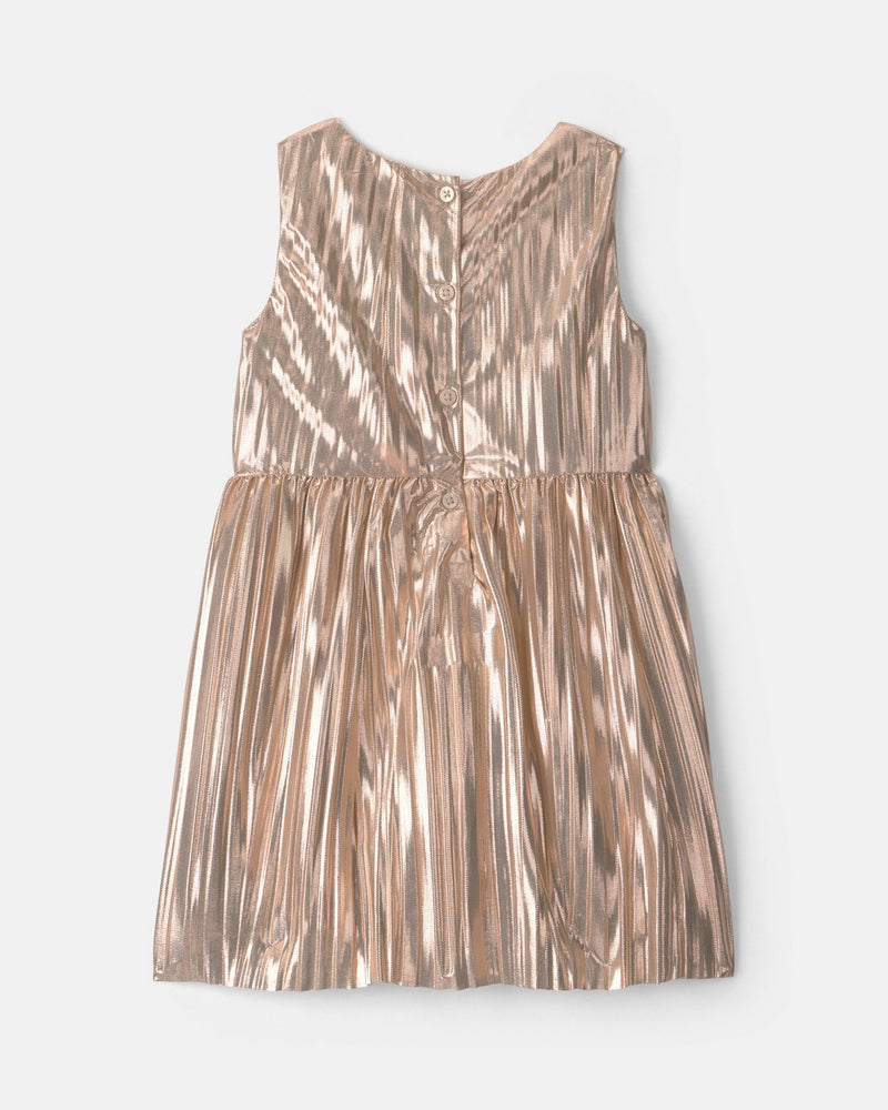 Toddler Girl Metallic Crinkle Bow Dress - Brown