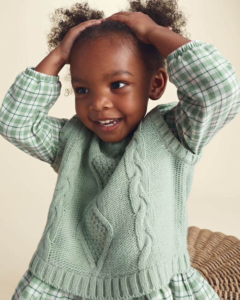 Toddler Girl 2 Piece Plaid Sweater Vest Top Set - Green