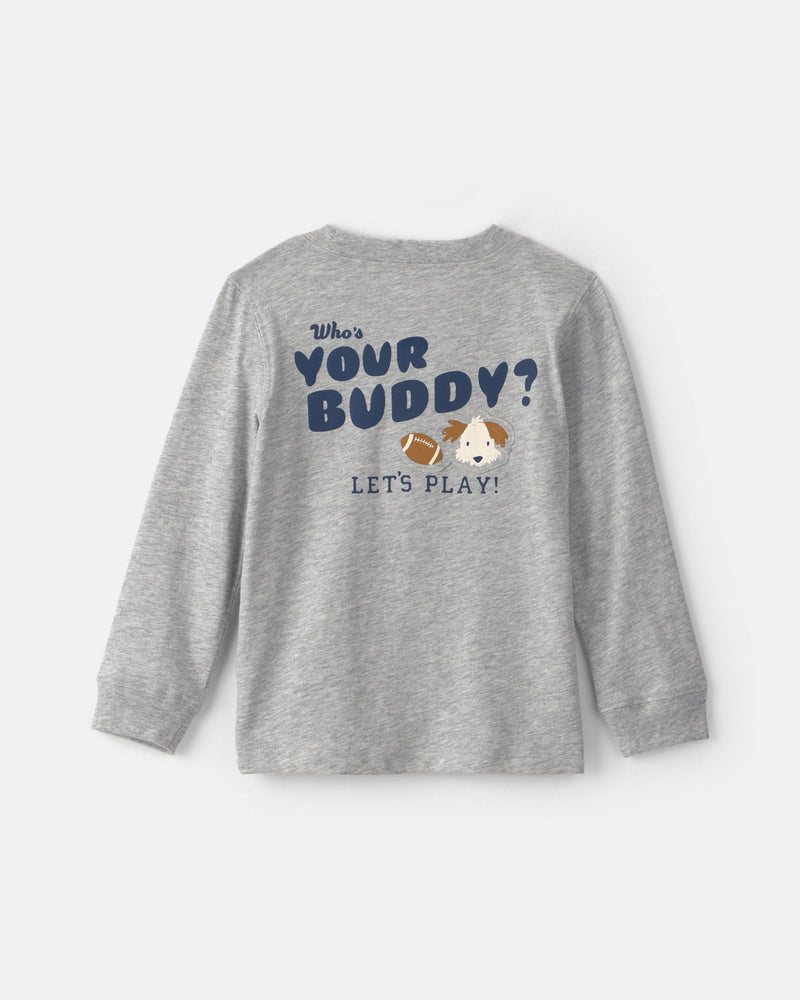 Toddler Boy Buddy Dog Long Sleeve Graphic Tee - Grey