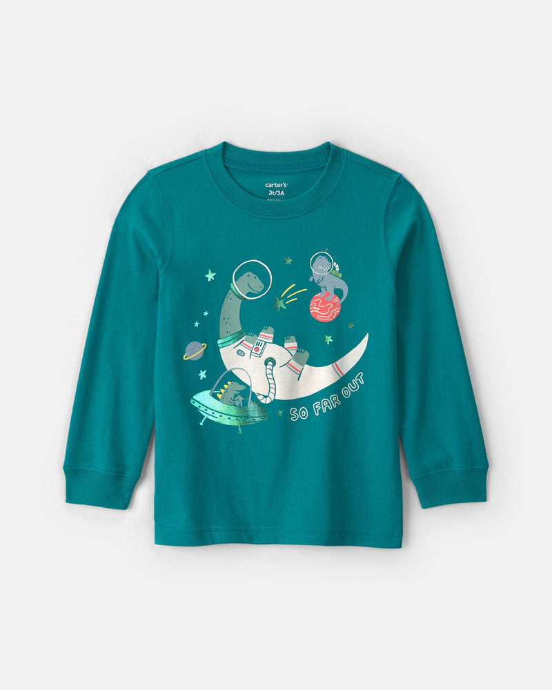 Toddler Boy 'Space Explorer' Dinosaur Long Sleeve Graphic Tee - Green