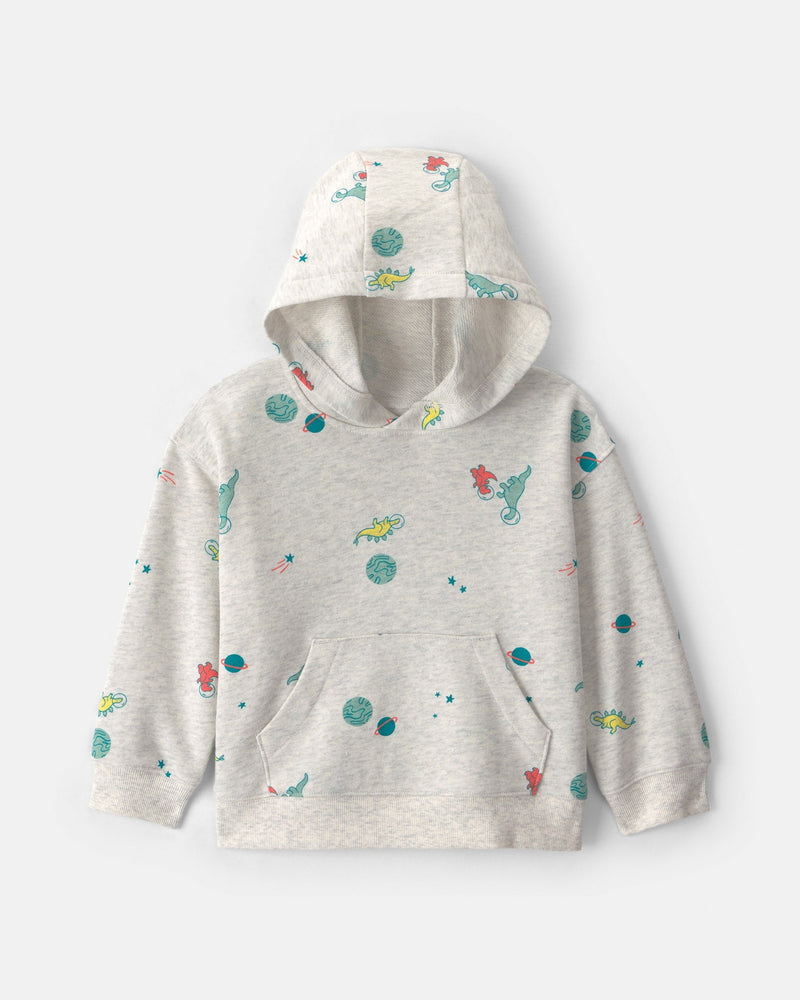 Toddler Boy Dinosaur French Terry Hoodie - Grey