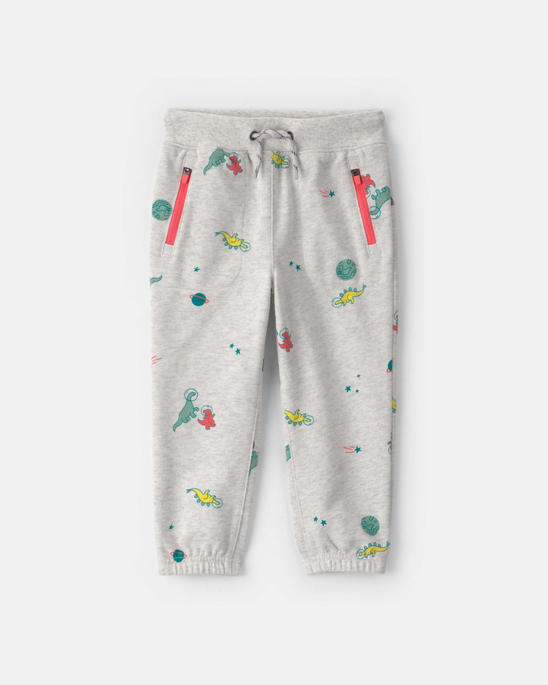 Toddler Boy Space Dino French Terry Joggers - Grey