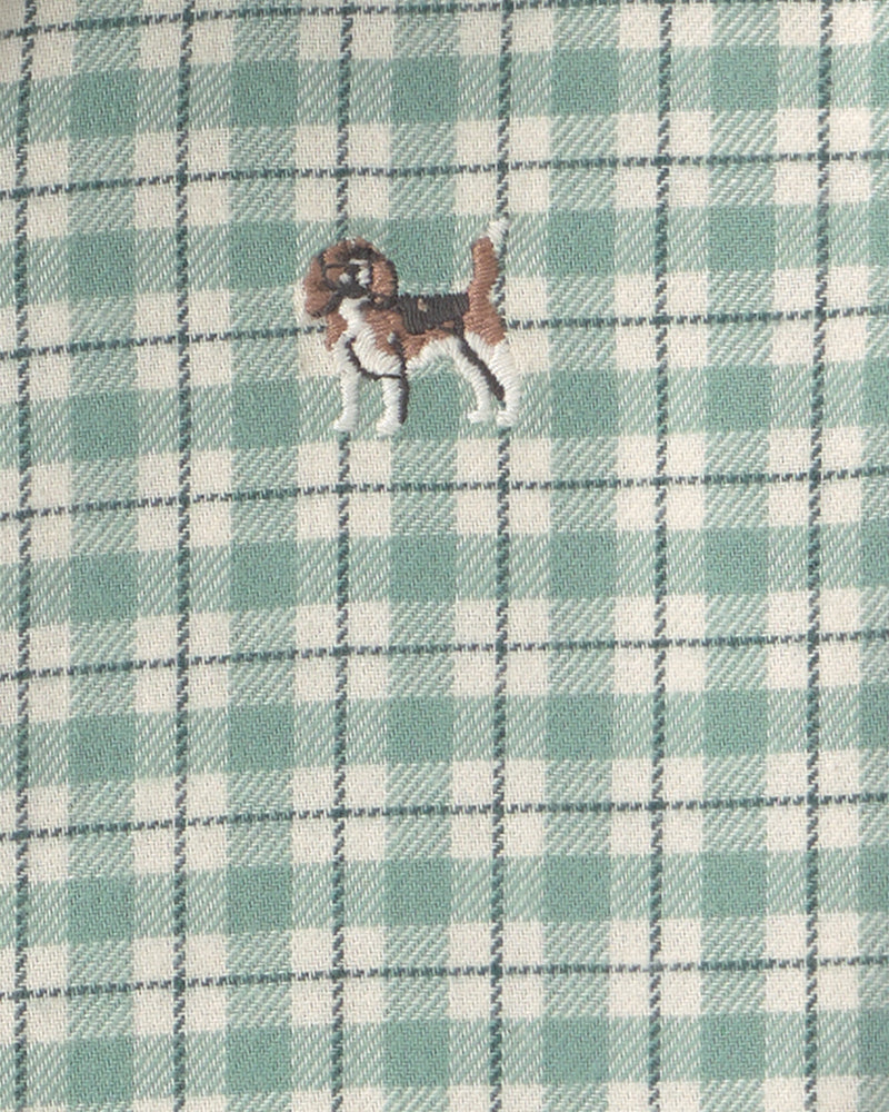 Toddler Boy Dog Plaid Flannel Button Down Shirt - Green