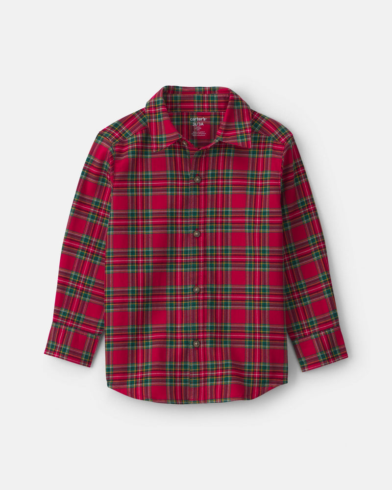 Toddler Boy Plaid Button Down Shirt - Red