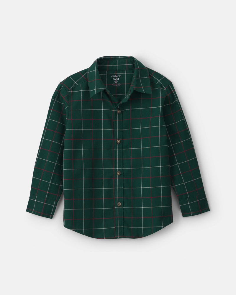 Toddler Boy Plaid Long Sleeve Button Down Shirt - Green