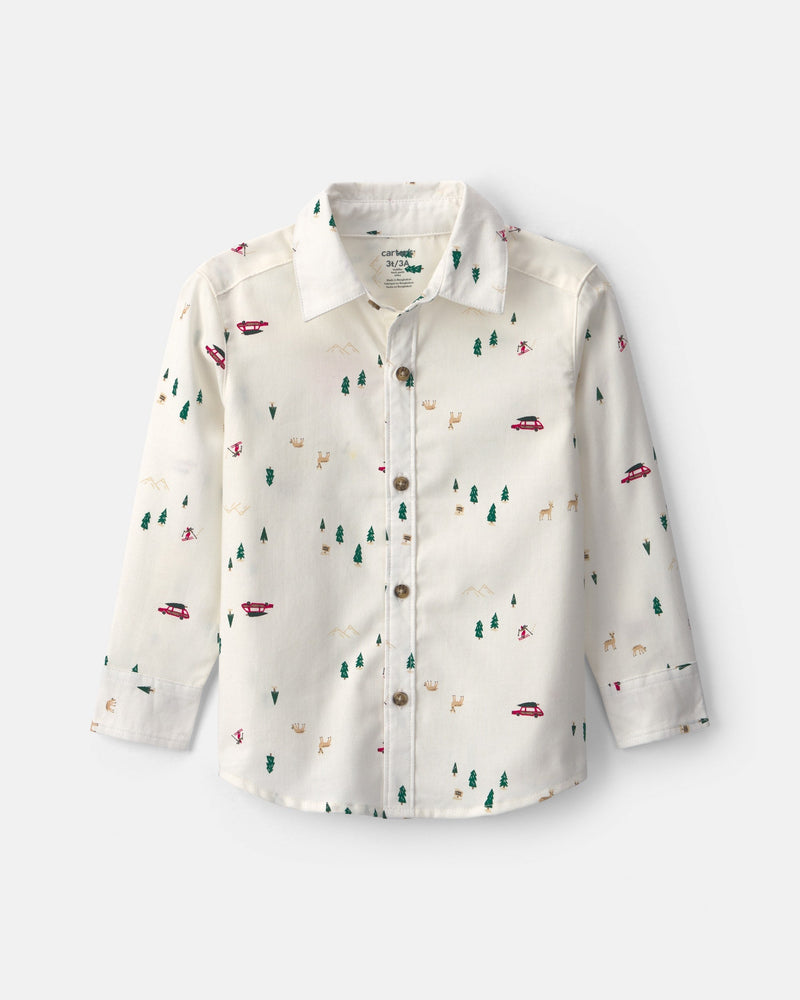 Toddler Boy Winter Long Sleeve Button Down Shirt - Multi