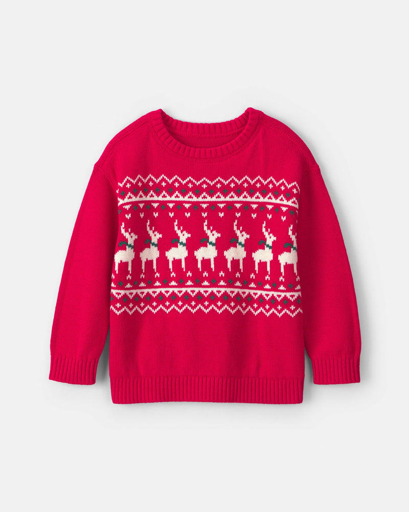Toddler Boy Reindeer Fair Isle Sweater - Red