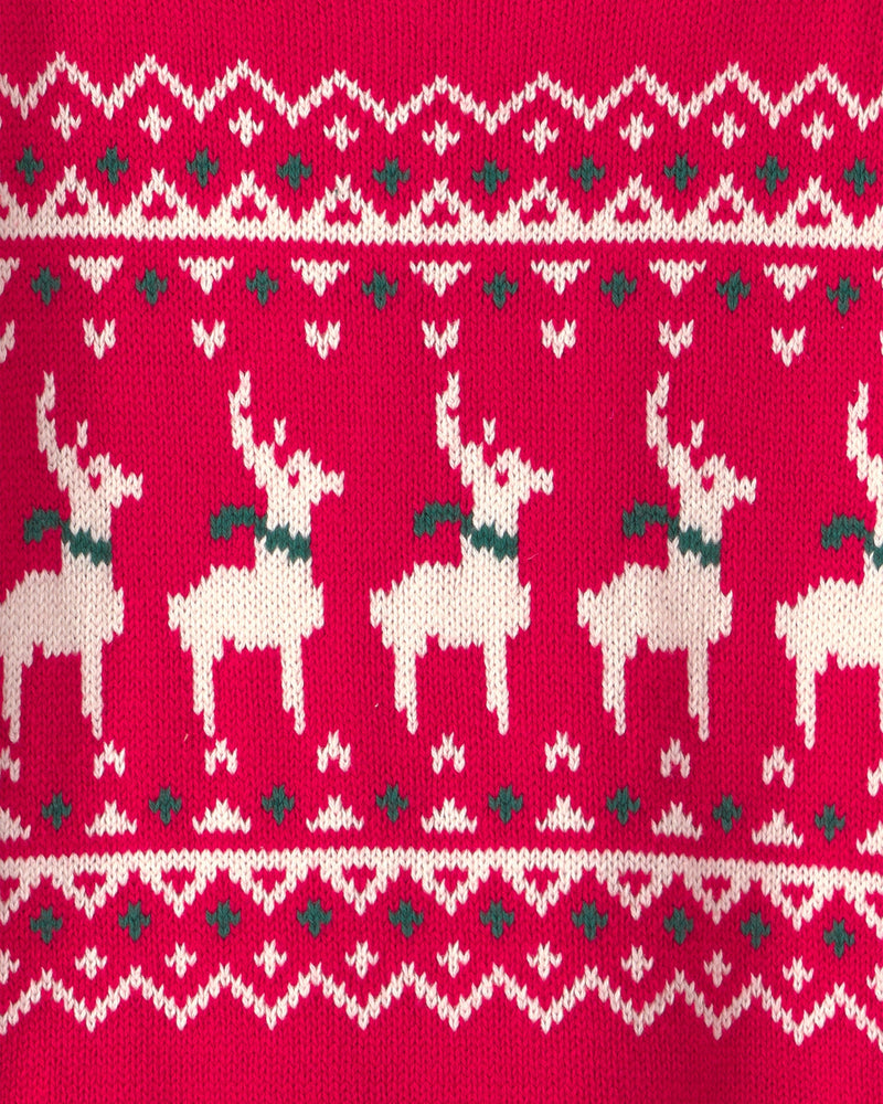 Toddler Boy Reindeer Fair Isle Sweater - Red