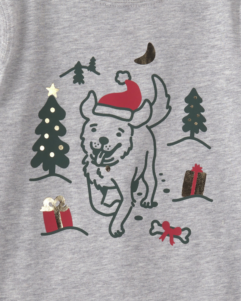 Toddler Boys Christmas Dog Long-Sleeve Graphic Tee - Grey