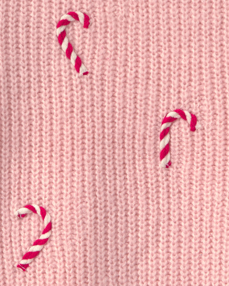 Toddler Girl Candy Cane Sweater - Pink