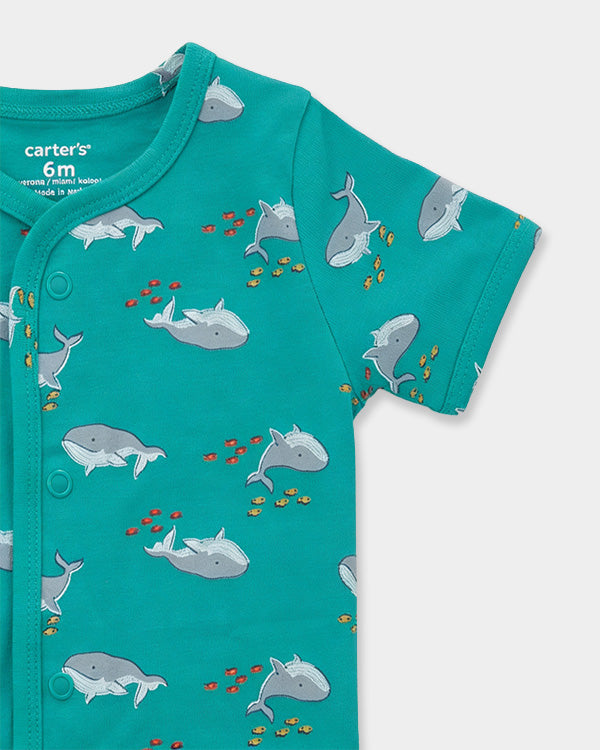 Baby Boy Organic Cotton Front Open T-Shirt In Whale Print