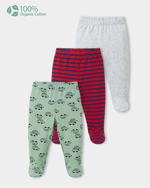 Baby Boy 3-Pack Organic Cotton Footie Pants In Assorted Prints