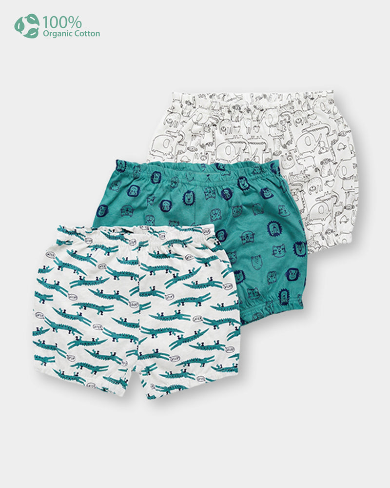 Baby Boy 3-Pack Organic Cotton Bloomer In Assorted Prints with Anti Microbial Finish