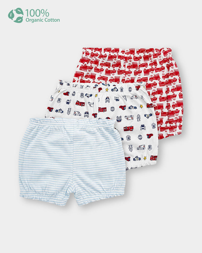 Baby Boy 3-Pack Organic Cotton Bloomer In Assorted Prints with Anti Microbial Finish