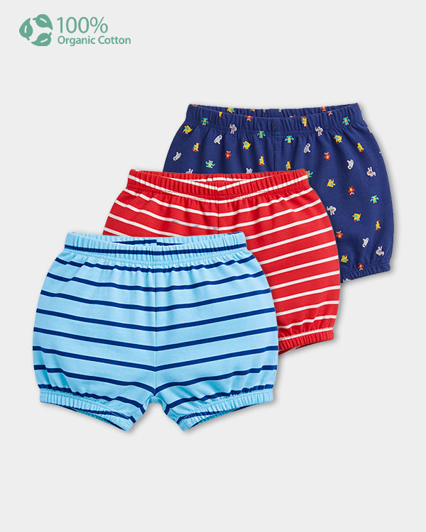 Baby Boy 3-Pack Organic Cotton Blommer In Assorted Prints with Anti Microbial Finish