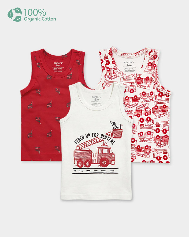 Baby Boy 3-Pack Organic Cotton Vest In Assorted Prints with Anti Microbial Finish