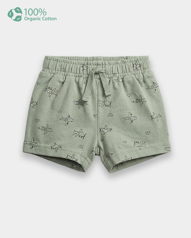 Baby Boy Organic Cotton Pull-On Shorts In Aeroplane Print