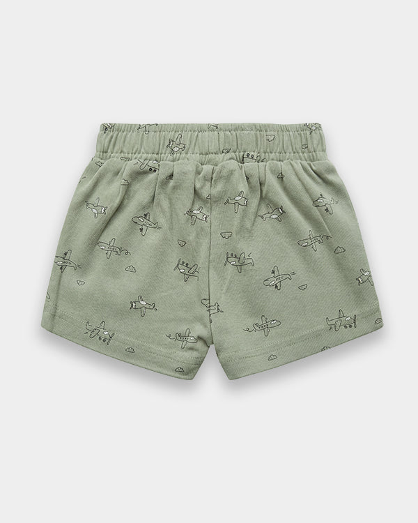 Baby Boy Organic Cotton Pull-On Shorts In Aeroplane Print