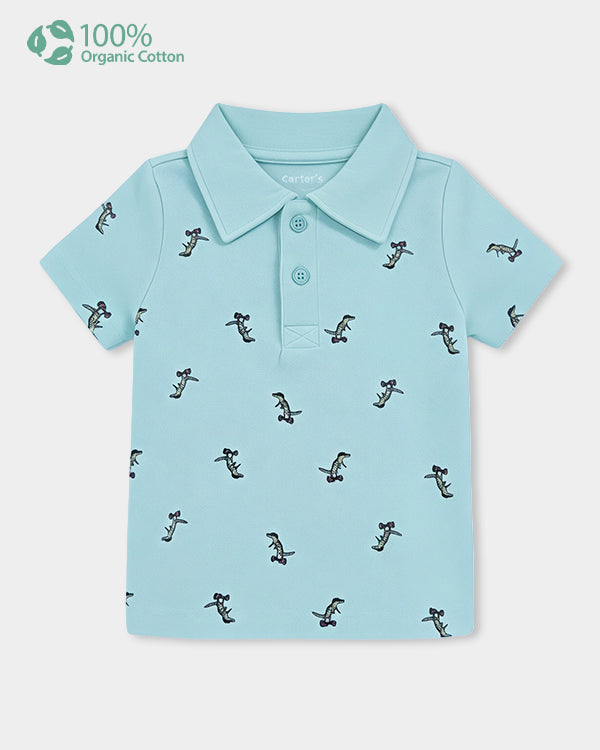 Baby Boy Organic Cotton Polo T-Shirt In Animal Print