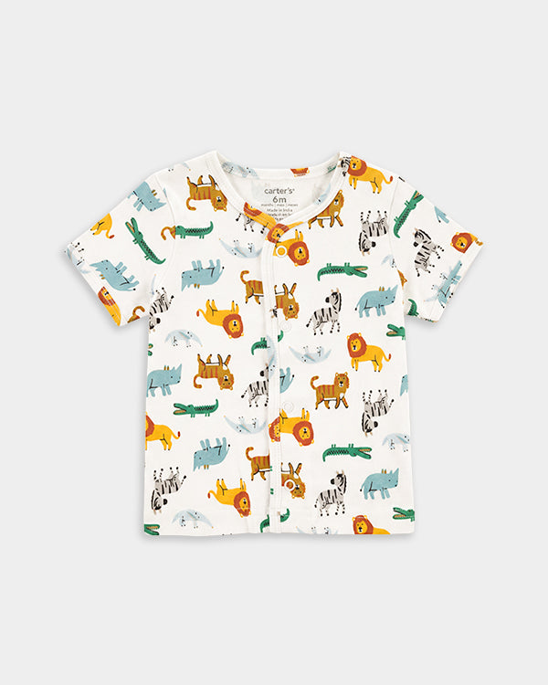 Baby Boy Organic Cotton Jungle Animal Print Front Open T-Shirt & Pant Set
