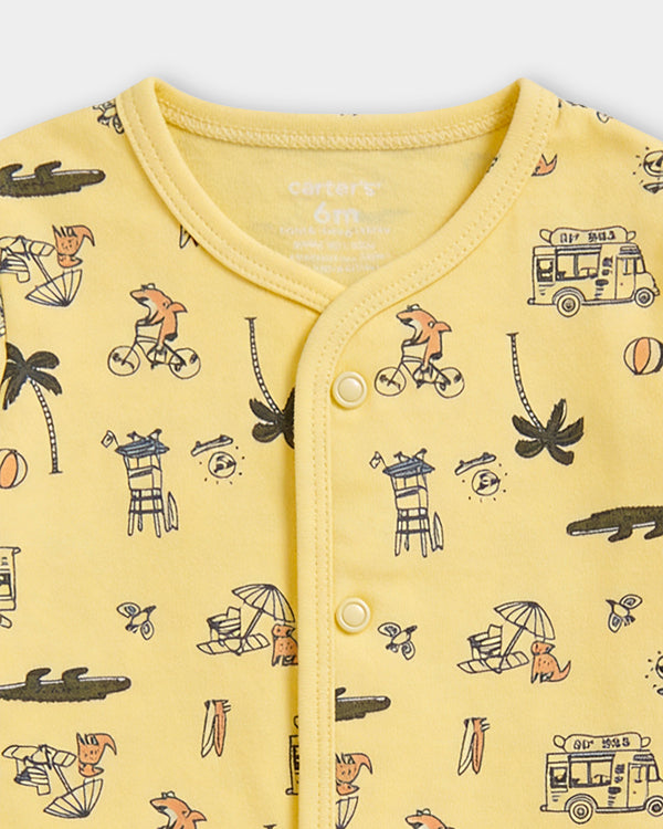 Baby Boy Organic Cotton Tropical Animal Print Front Open T-Shirt & Pant Set