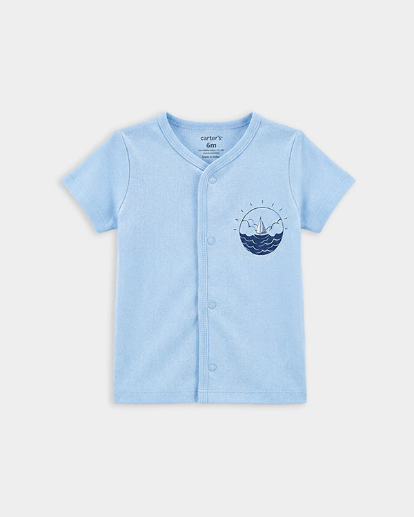 Baby Boy Organic Cotton Sea Print Front Open T-Shirt & Pant Set