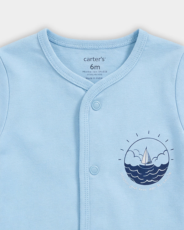 Baby Boy Organic Cotton Sea Print Front Open T-Shirt & Pant Set