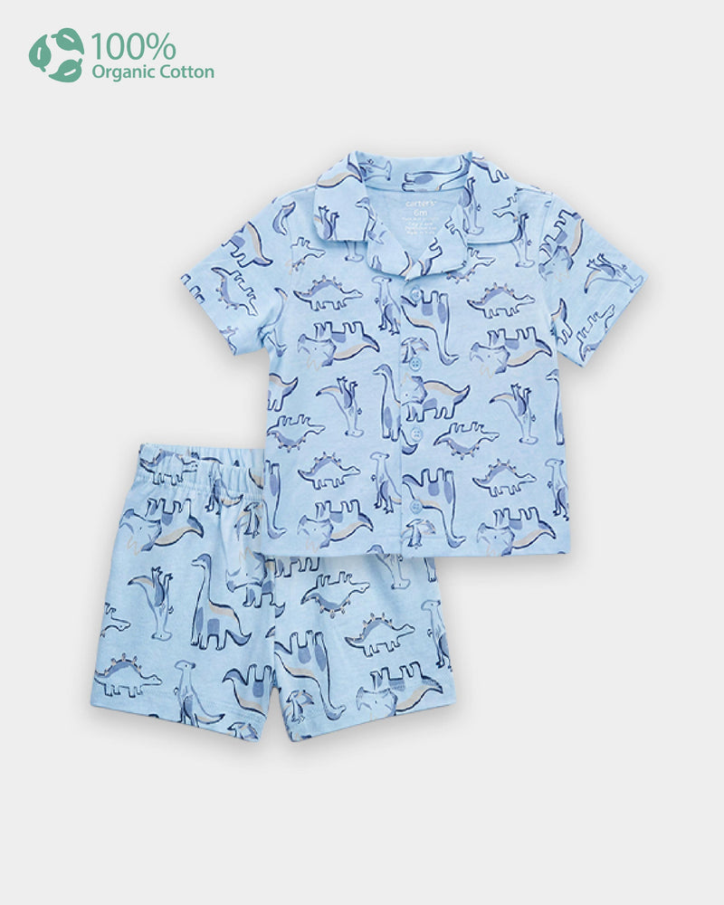 Baby Boy Organic Cotton Dino Print T-Shirt & Shorts Sleep-Set