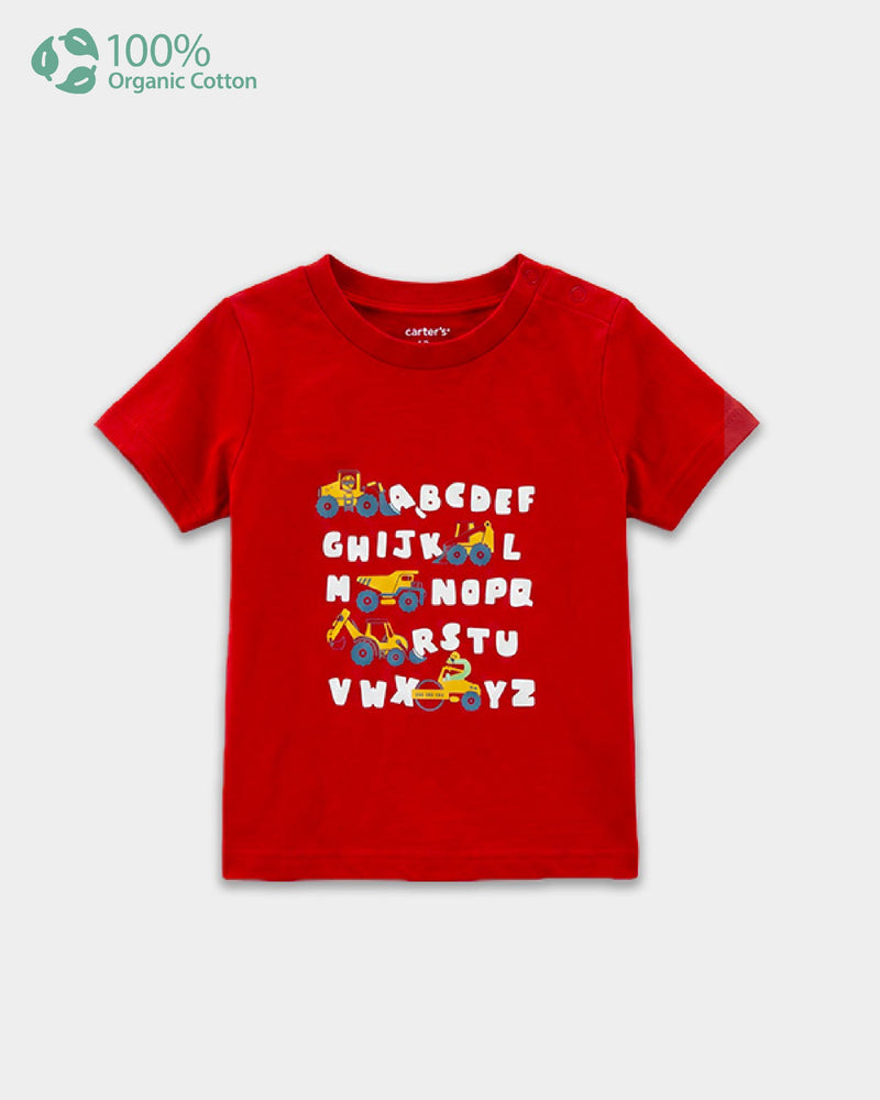Baby Boy Organic Cotton Crew Neck T-Shirt With Transport Print