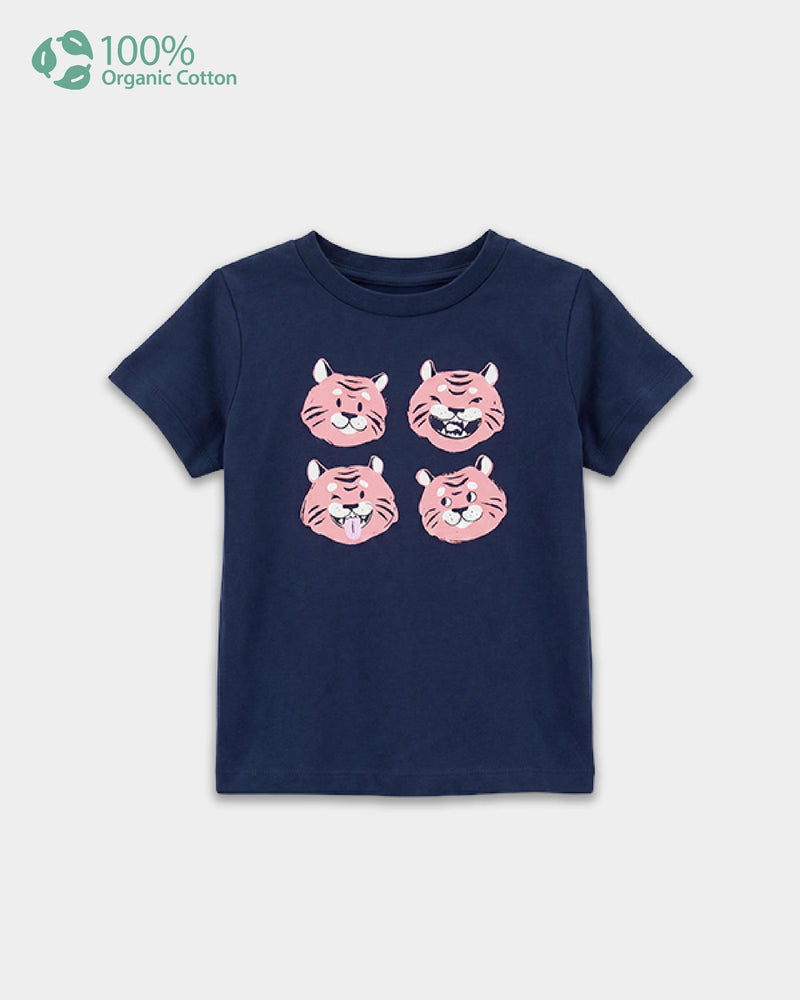 Baby Boy Organic Cotton Crew Neck T-Shirt With Trasport Print
