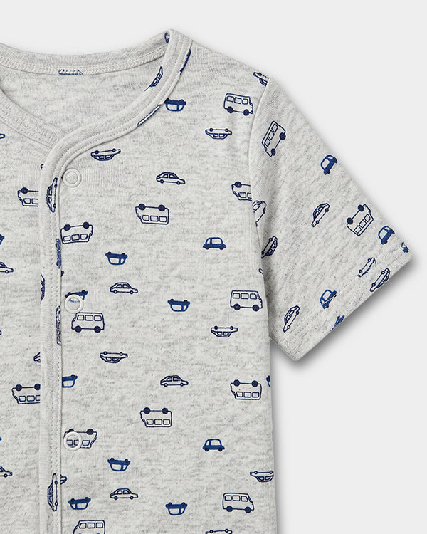 Baby Boy Organic Cotton Front Open T-Shirt In Transport Print