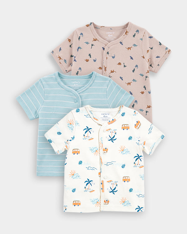 Baby Boy 3-Pack Organic Cotton Front Open T-Shirt In Assorted Prints