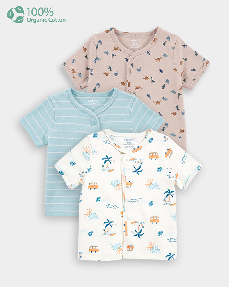 Baby Boy 3-Pack Organic Cotton Front Open T-Shirt In Assorted Prints