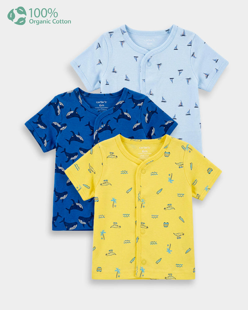 Baby Boy 3-Pack Organic Cotton Front Open T-Shirt In Assorted Prints