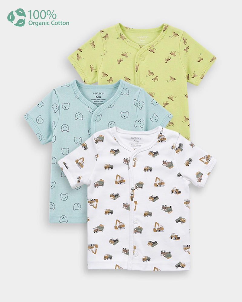 Baby Boy 3-Pack Organic Cotton Front Open T-Shirt In Assorted Prints