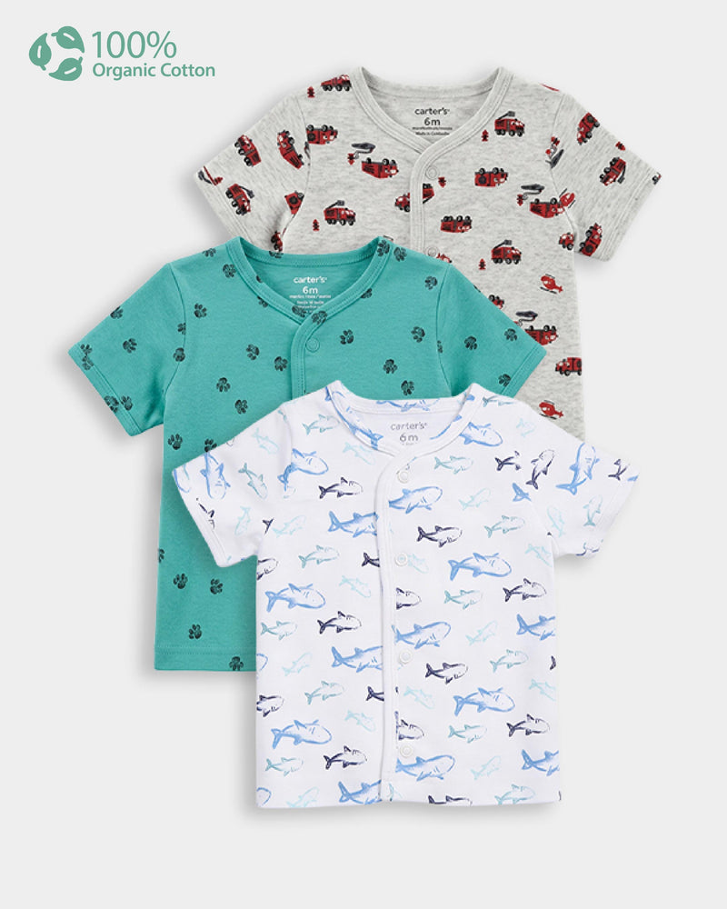 Baby Boy 3-Pack Organic Cotton Front Open T-Shirt In Assorted Prints