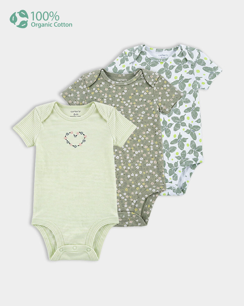 Baby Girl 3-Pack Organic Cotton Bodysuits in Floral Print
