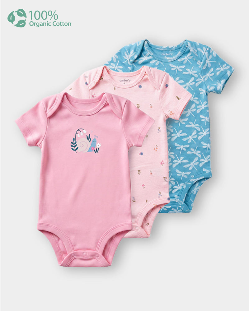Baby Girl 3-Pack Organic Cotton Bodysuits in Animal Print