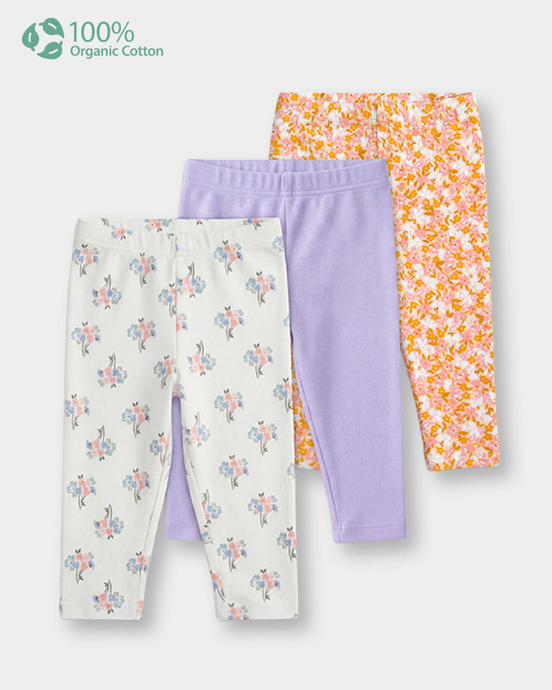 Baby Girl 3-Pack Organic Cotton Leggings In Assorted Prints